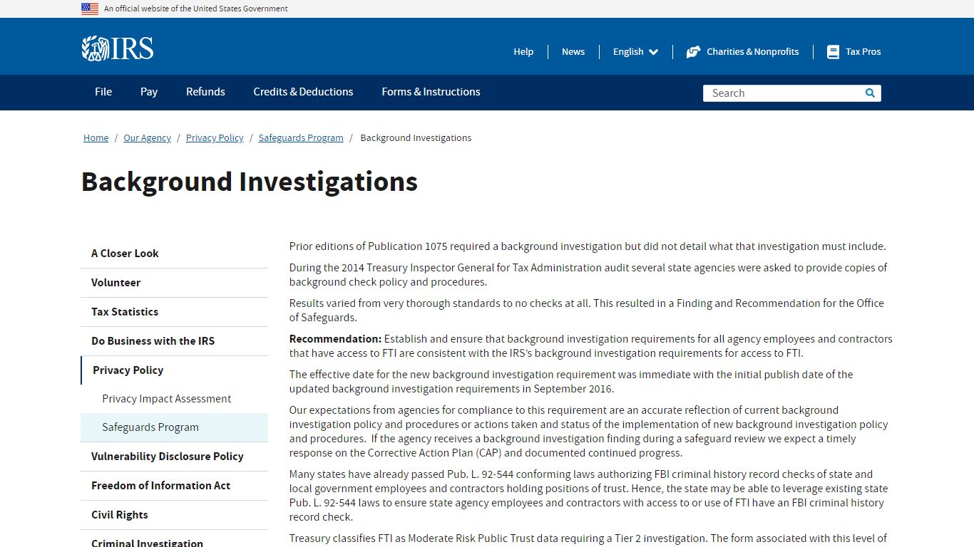 Background Investigations | Internal Revenue Service - IRS tax forms