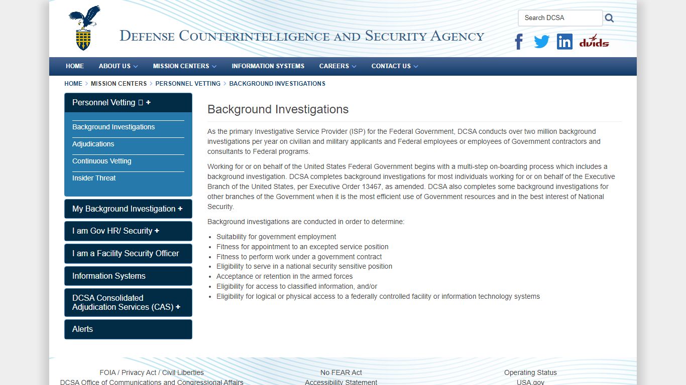 Background Investigations - Defense Counterintelligence and Security Agency